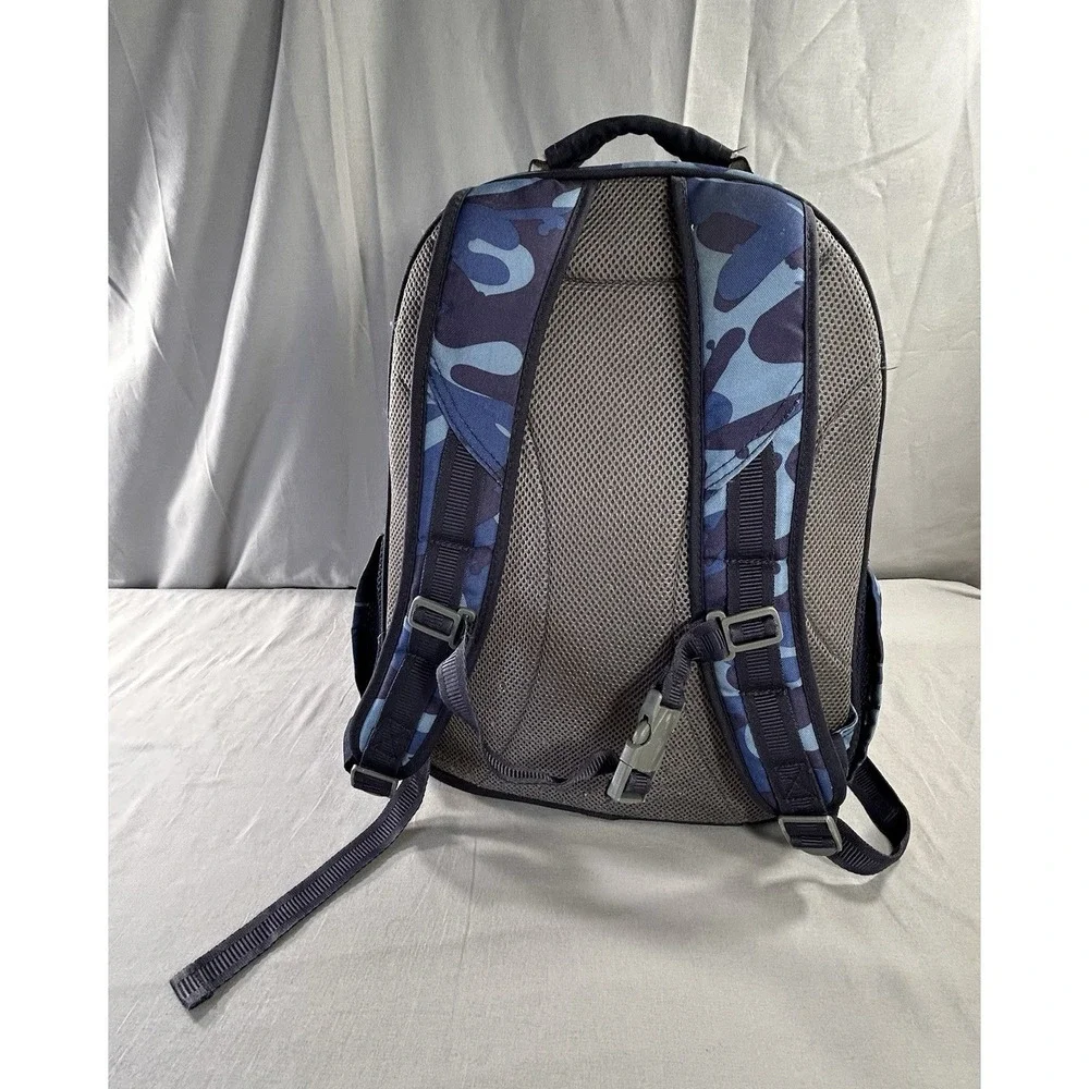 Pottery Barn Kids Mackenzie Backpack Camouflage Blue School has some wear